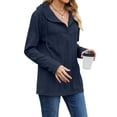 thumbnail image 4 of QAFOPEH Women V Neck Long Sleeve Drawstring Hooded Textured Loose Pullover Top, 4 of 5