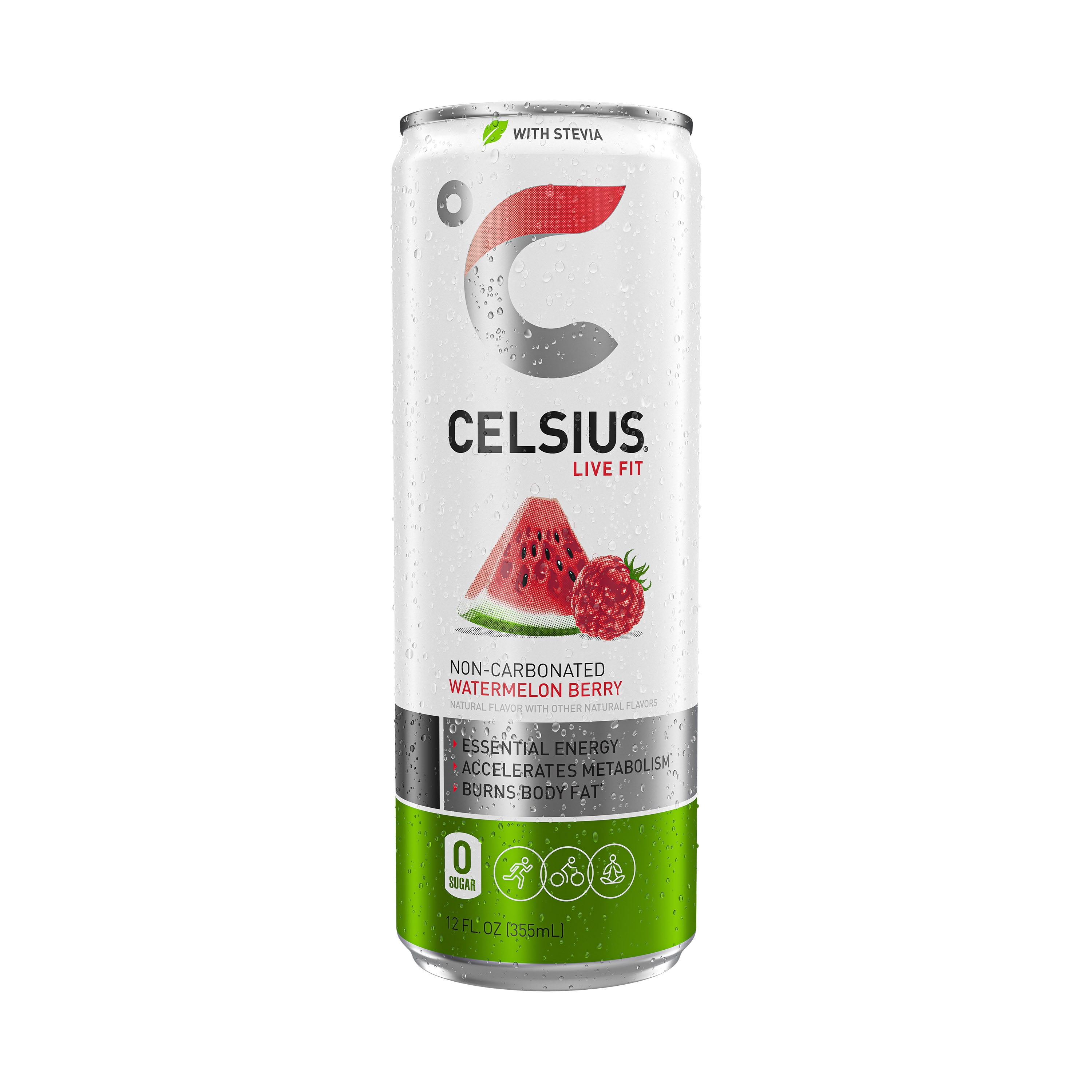 CELSIUS - Fitness Drink - Watermelon Berry - 24 Pack, 12 fl oz - Sweetened with Stevia