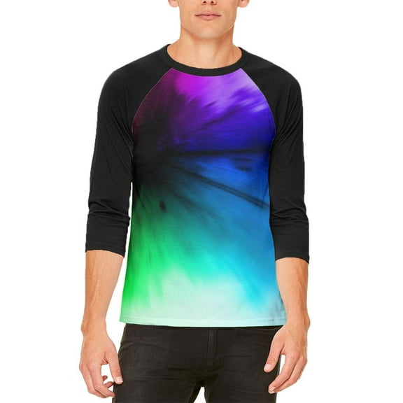 Black Light Raver Rainbow Mens Raglan T Shirt White-Black MD