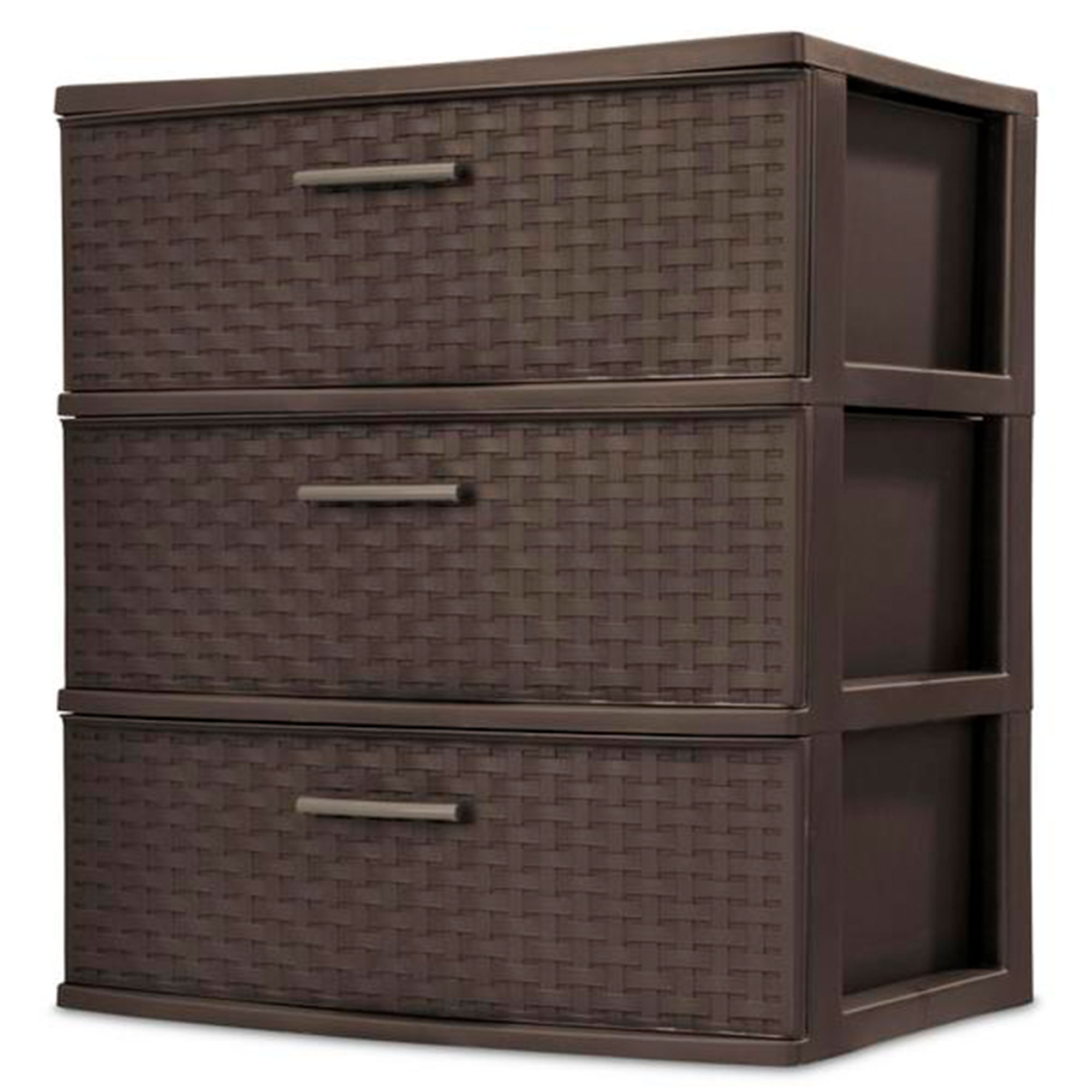 Sterilite Wide 3 Drawer Weave Tower, Plastic Vertical Storage Organizer, Espresso