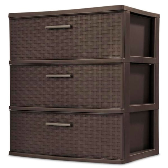 Sterilite Wide 3 Drawer Weave Tower, Plastic Vertical Storage Organizer, Espresso