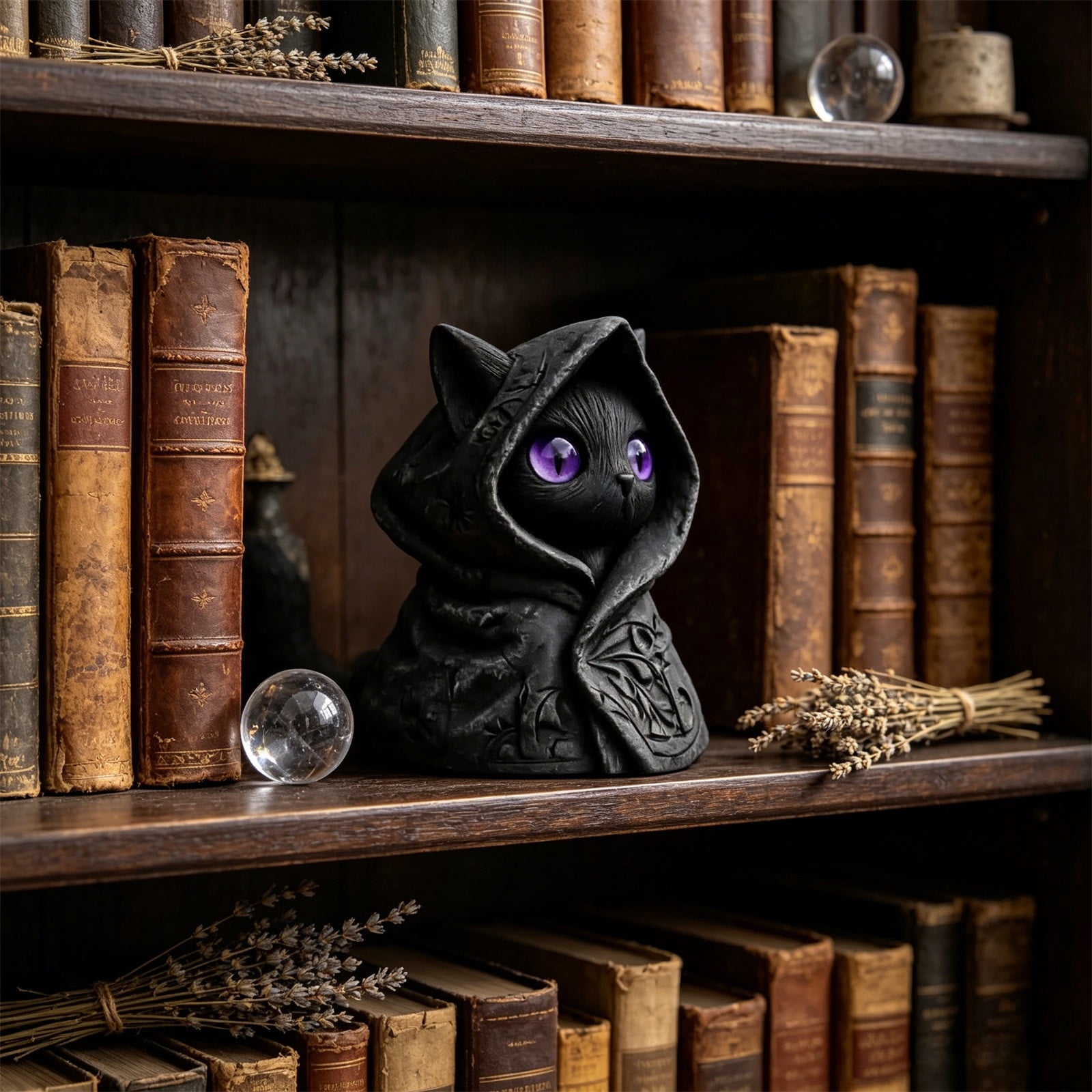 Beforeyayn Mysterious Cape Cats Statue, resin witch cat statue for