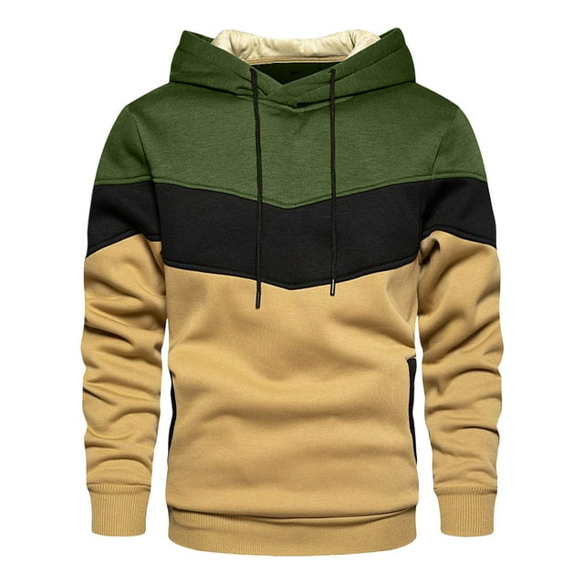 pstuiky camisetas de manga larga para hombre, Sudadera deportiva de manga larga con bolsillo, holgada y cálida, con diseño de patchwork y colores para hombre Tops casuales para hombres xxxl