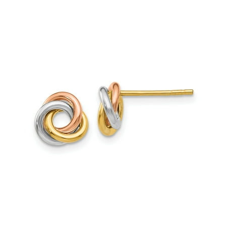 14k Tri-Color Gold Love Knot Stud Earrings for Women Yellow White Rose Intertwined Loops Symbol of Unity Classic Fine Jewelry for Everyday or Formal Wear 14k Tri-Color Gold Love Knot Stud Earrings for Women Yellow White Rose Intertwined Loops Symbol of Unity Classic Fine Jewelry for Everyday or Formal Wear