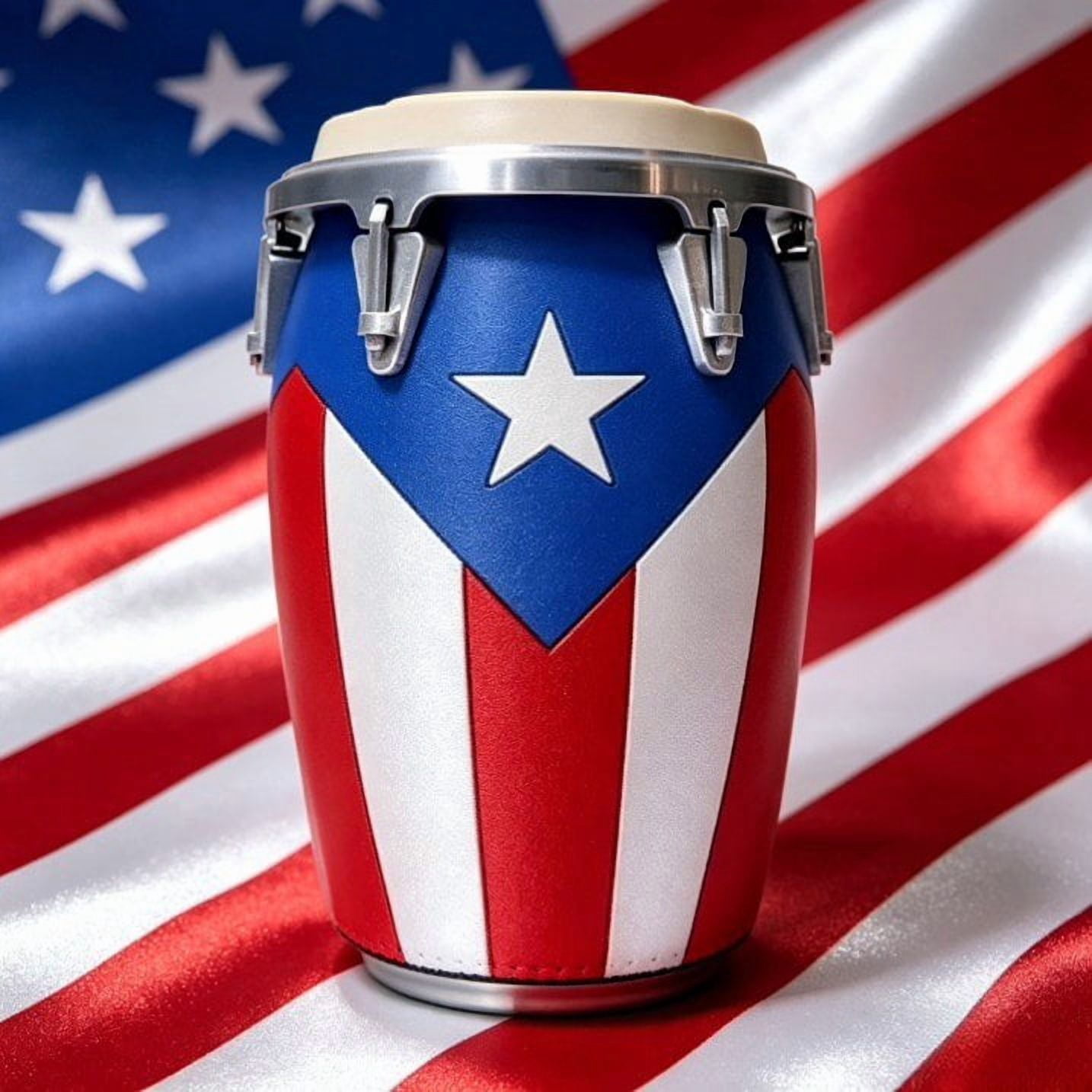 3PCS Conga-Style Can Holder, Puerto Rican Flag Conga Style 3D Printed 12oz Can Holder, Cultural Drum Drink Cooler for Beach BBQ Party, Caribbean Pride Beverage Holder Gift