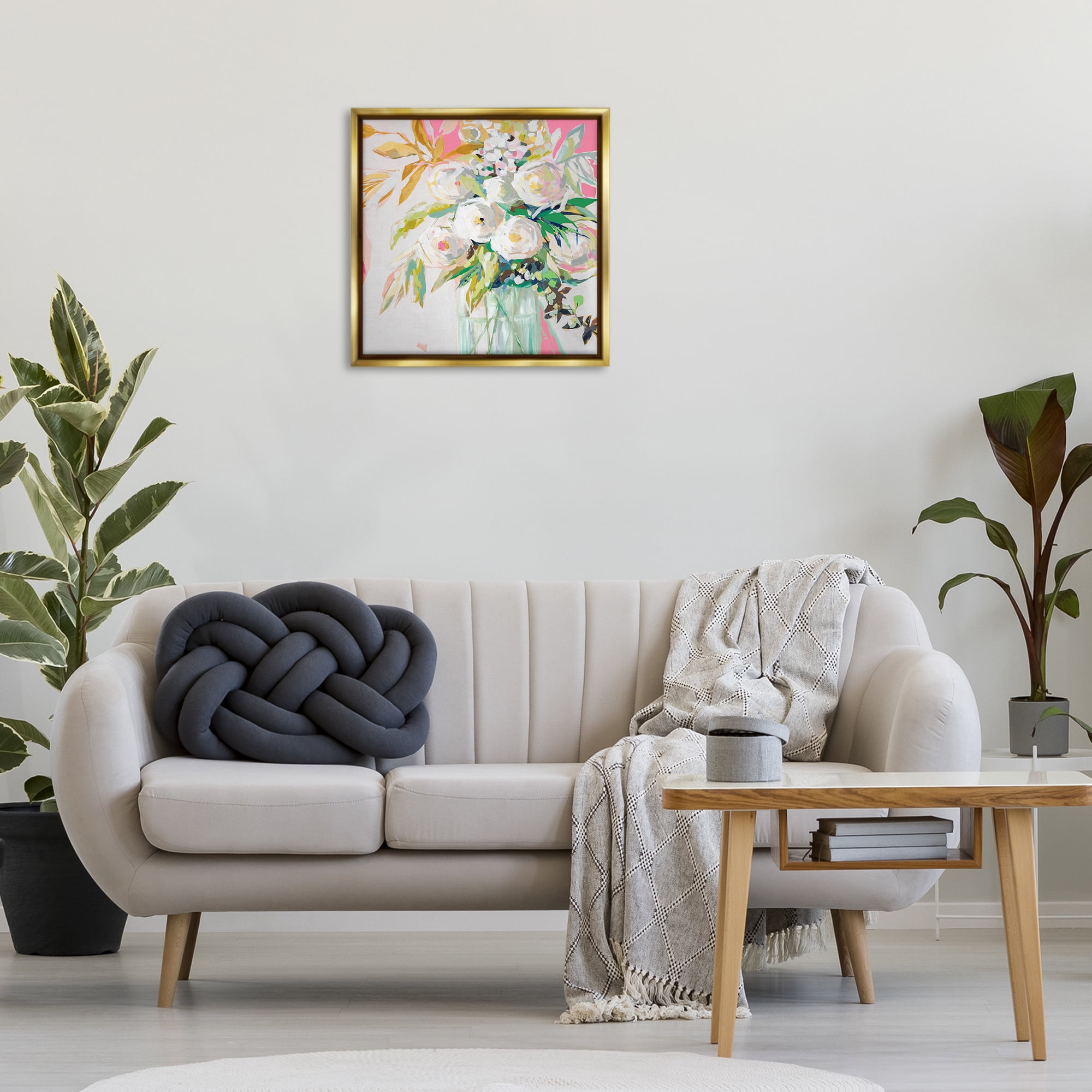 Stupell Industries Springtime Soiree Roses Botanical & Floral Painting Gold Floater Framed Art Print Wall Art, 25 x 25