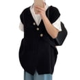 thumbnail image 1 of Chaleco de punto para mujer, cuello en V, botón, suelto, elegante, liso, sin mangas, suéter, 1 of 8