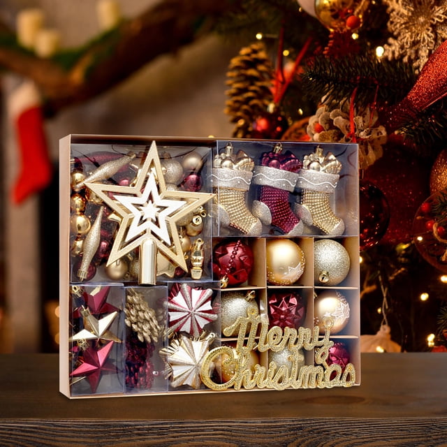 Suministros para Decoración de Navidad onlyliua Caja de Dulces de Macarrones Colgante de Bola Navideña de Plástico Pintado Juego de 70 Piezas