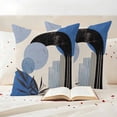 thumbnail image 3 of Boho Middle Century Outdoor Waterproof Pillow Covers, Abstract Blue Geometric Leaves Decorative Square Throw Pillowcase Sofa Cushion Sham for Patio/Couch/Chair, 26"x26" 2 Pack, 3 of 8