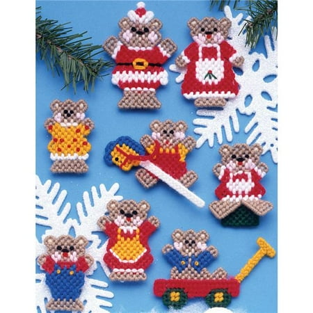 Canvas Christmas Ornaments - 3 in. Design Works Plastic Canvas Ornament Kit - Christmas Teddy Bears - 7 Count - Set of 8