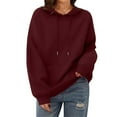 thumbnail image 3 of Women's Fashion Oversized Drop Shoulder Long Sleeve Sweatshirt Solid Color Hooded Sweatshirt for Casual Wear,Wine,M, 3 of 6