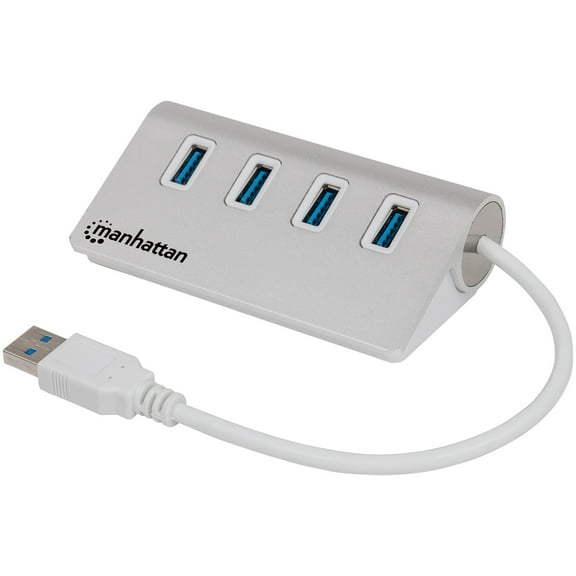 Manhattan USB-A 4-Port Hub, 4x USB-A Ports, 5 Gbps (USB 3.2 Gen1 aka USB 3.0), Bus Powered, Fast charging up to 0.9A, SuperSpeed USB, Aluminium Housing, Windows and Mac, Silver, Three Year Warranty, Blister - Hub - 4 x SuperSpeed USB 3.0 - desktop
