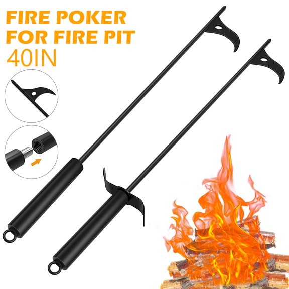 Pcapzz Fire Pit Poker,40 Inch Extra Long Outdoor Fire Poker for Fireplace,Durable Solid Steel Campfire Poker,Portable Outdoor Fire Poker for Fireplace Camping Fire Stove Hiking
