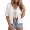thumbnail image 2 of Anygrew Women's Lightweight Knit Cardigan - Tie Front Ruffle Short Sleeve Open Front Summer Cover Up Sweater Top, 2 of 6