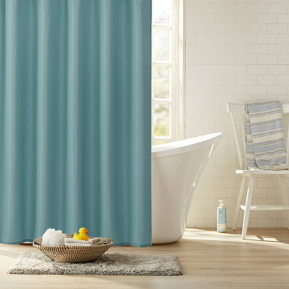 Clorox 100% Polyester Shower Curtain Set with Waterproof PEVA Liner and 12 Metal Hooks (Aqua)