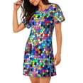 thumbnail image 2 of Fotbe Colorful Tie Dye Stained Glass 2 Bata de Dormir para Mujer con Estampado, Camisón de Algodón de Manga Corta, Ropa de Dormir Casual, 2 of 6