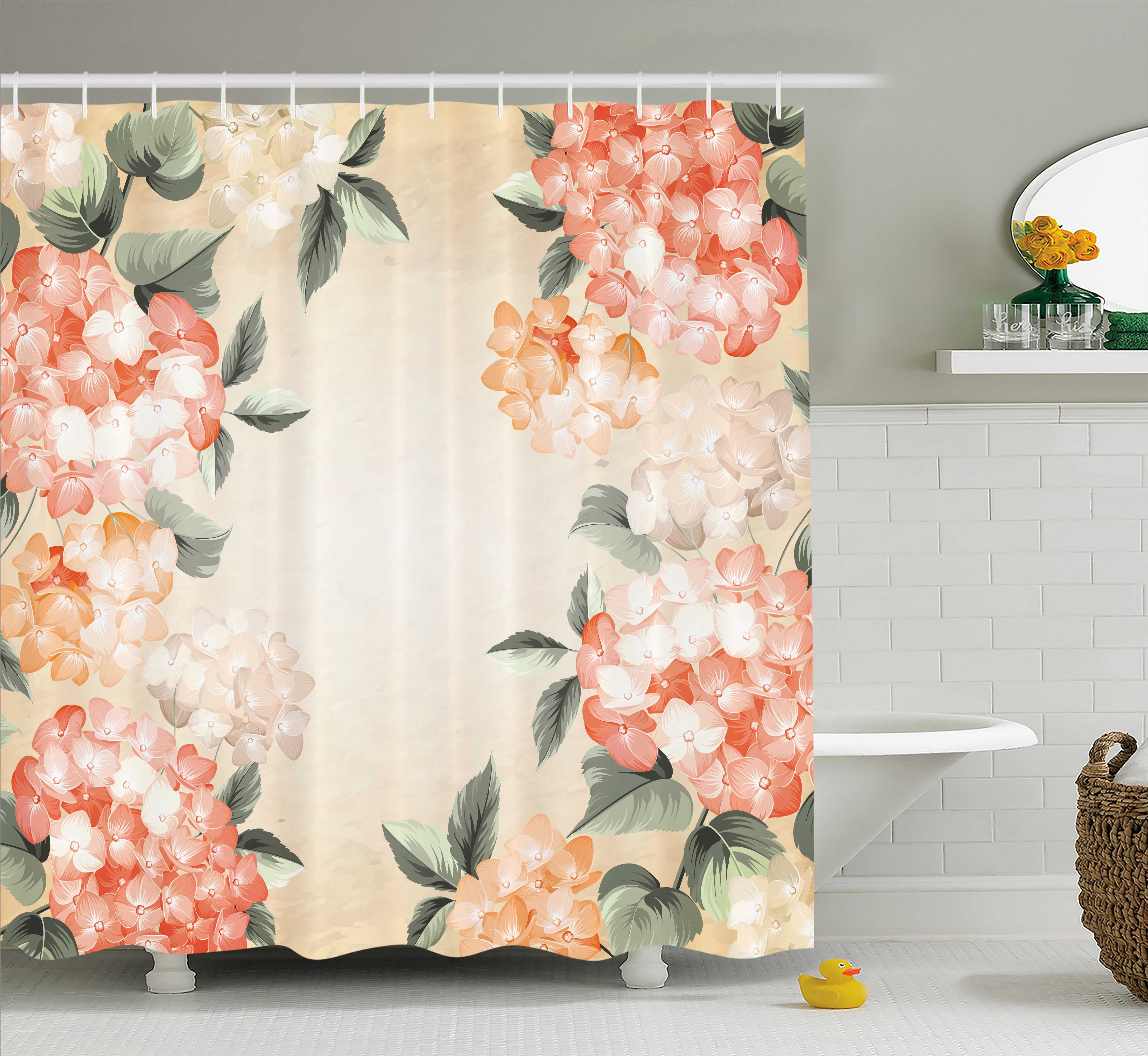 Floral Shower Curtain, Blooming Hydrangea Flowers Leaves Bouquet