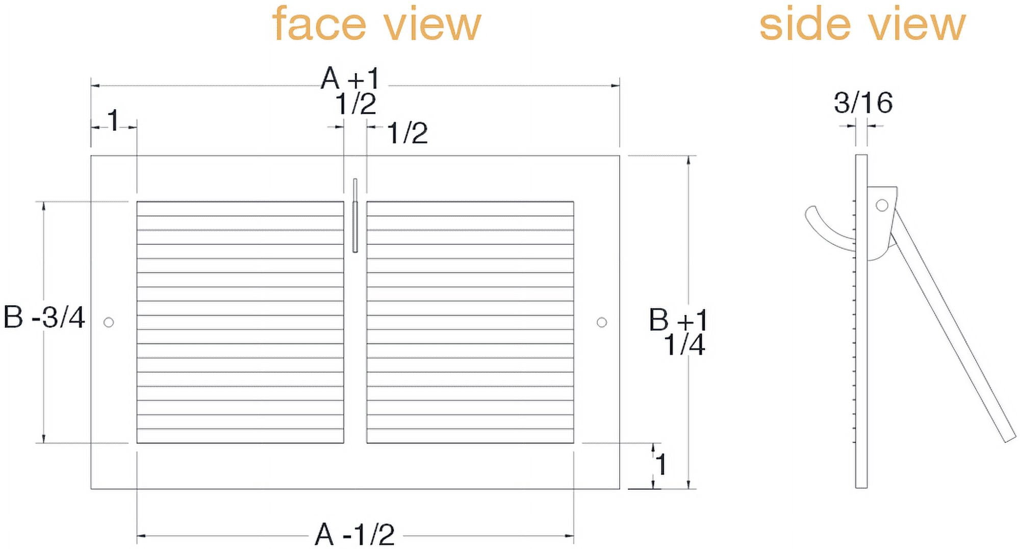 12in x 4in Imperial White Steel Rectangular Sidewall/Ceiling Register w/Plate Damper - Overall 13 1/4in x 5 1/4in