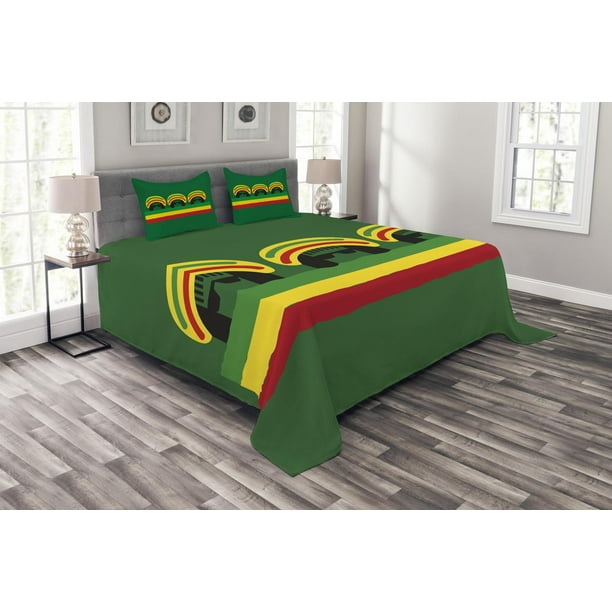 Jamaican Bedspread Set, Jamaican Reggae Culture Inspired Minimal Head