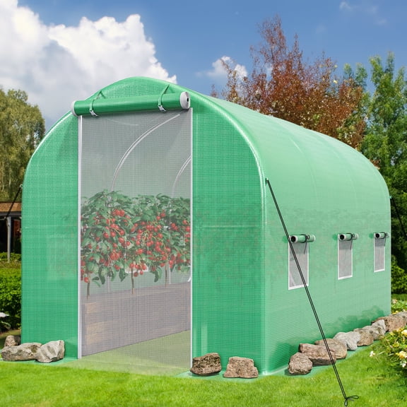 Dextrus 10x6.5x6.5ft Large Walk-in Metal Greenhouse with Zipper Door for Plant Gardening, Green