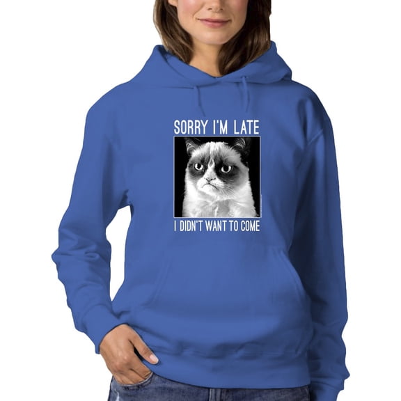 Sorry I'm Late Grumpy Cat Hoodie Women -T-Line Designs, Female 3X-Large
