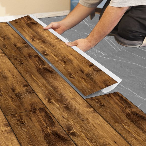 Zhuge imitation wood peeling sticker wallpaper sticker detachable decorative film wood grain wallpaper, used for wall covering furniture countertop kitchen decoration (brown, 5 pieces)