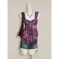 thumbnail image 5 of Purple Floral Print Asymmetrical Hem Tie-Front Ruched Peplum Mesh Tank Top For Women, 5 of 8