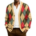 thumbnail image 2 of YIFUNIN Men's Ribbed Knit Cardigan, Long Sleeve Casual Open Front Jacket, Lightweight Plaid Print Sweater Coat for Fall Spring Layering Red XL, 2 of 5