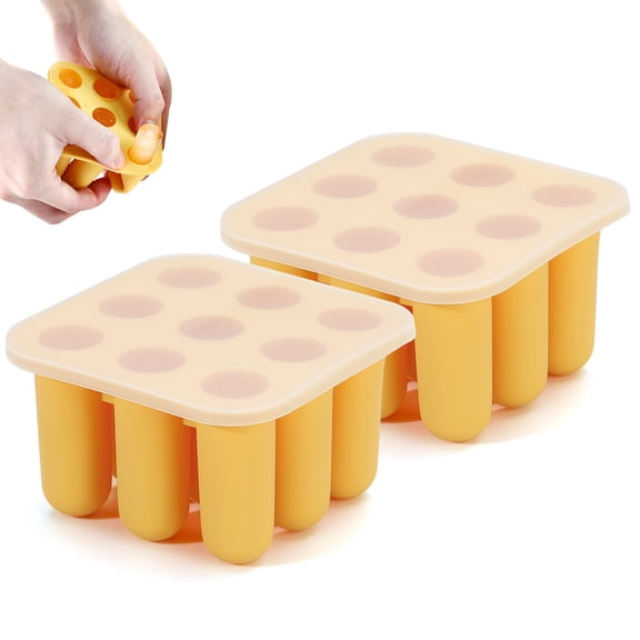 2 Packs Yellow Mini Cylinder Silicone Ice Cube Trays, Small Reusable Ice Trays for Freezer, Easy-Release Silicone Ice Tray Maker for Coffee Drinks Whiskey Cocktail Bourbon Beverag