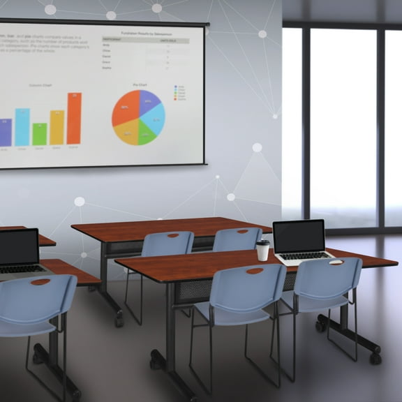 Regency Kobe 60 x 30 in. Flip-Top Privacy Nesting Table- Cherry, 2 Zeng Stack Chairs- Blue