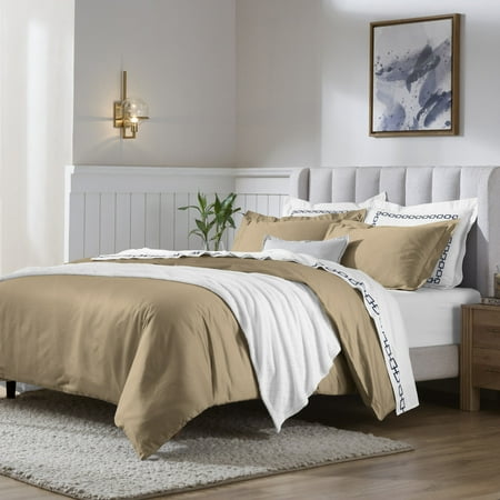 Superior 650 Thread Count Egyptian Cotton Duvet Cover Set, Taupe, Full/Queen