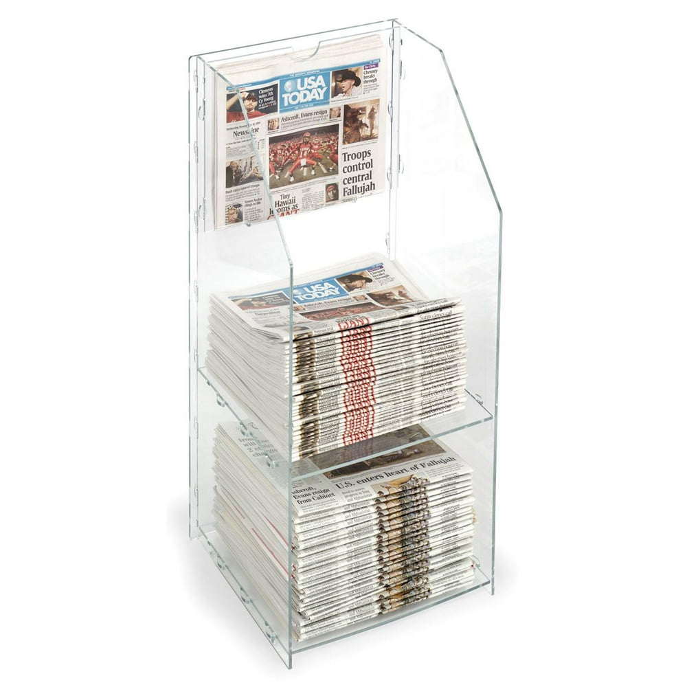 Newspaper Rack for Countertop with 2 Shelves, Separate Pocket for 1