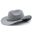 thumbnail image 2 of HNMKIU Kids Straw Hat Western Cowboy Style Solid Color Fedora for Boys Girls Daily Casual Beach Sun Protection, 2 of 3