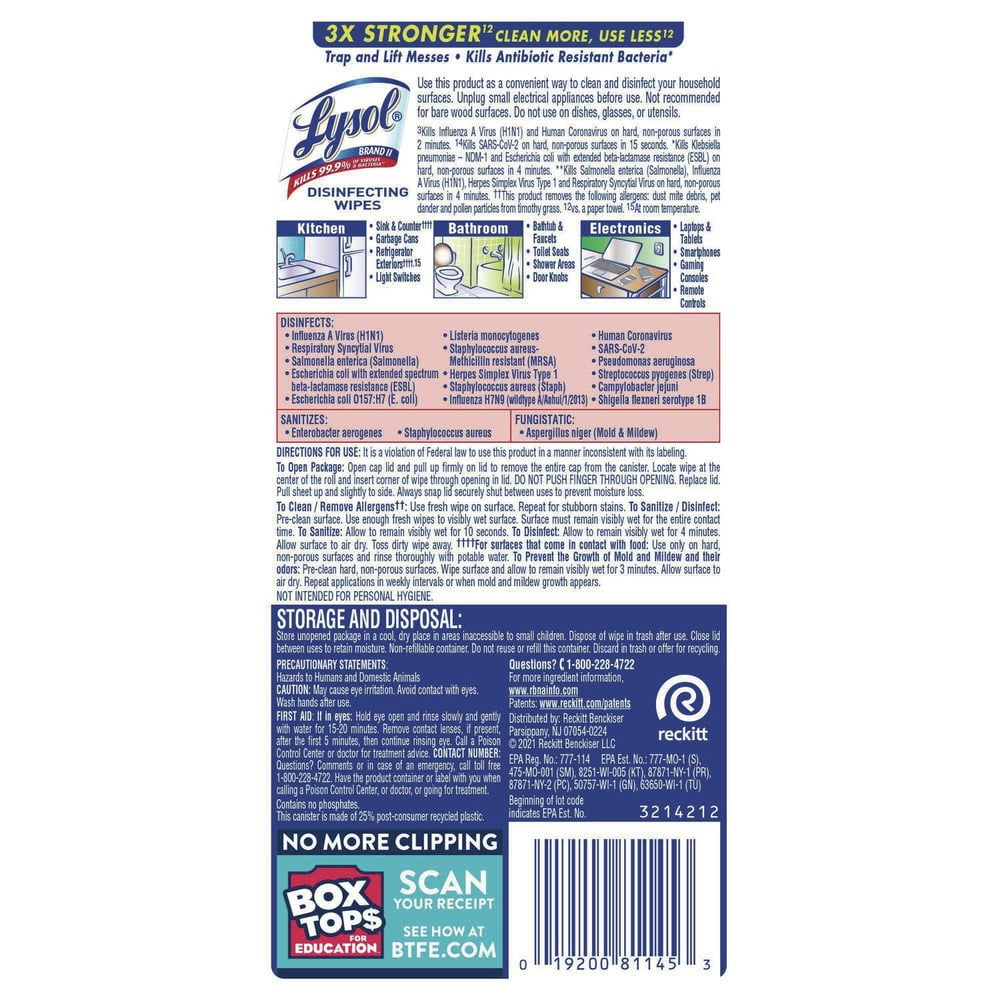 LYSOL Brand 19200-81145 7 in. x 7.25 in. 1-Ply Disinfecting Wipes - Lemon and Lime Blossom, White (35 Wipes/Canister, 12 Canisters/Carton)