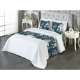 thumbnail image 3 of Leaf Print Bed Runner Set, Abstract Botanical Pattern of Leaves and Branches in Cold Color, Decorative Bedding Scarf & 2 Pillow Shams for Hotels Homes, King, Dark Petrol Blue and White, by Ambesonne, 3 of 3