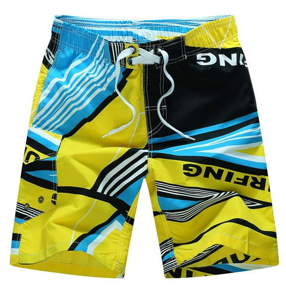Jinda Men's Beach Shorts Mid Rise Loose Fit Surf Comfy Fashion Casual Beach Pants Swimming Trunks With Mesh Lining Pockets Yellow 34