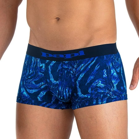 Blue Stretch Underwear PAPI BRAZILIAN TRUNK MEN'S - 566 ANIMAL PRINT BLUE - MEDIUM - UNDERWEAR MICROFLEX BOXER STRETCH ()