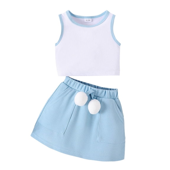 Zanarzt Toddler Girl's 2 Piece Workout Outfits Lightweight Crop Tank Tops and Skirt Athletic Set Tennis Outfits for Girls 4-5 Years,Sky Blue