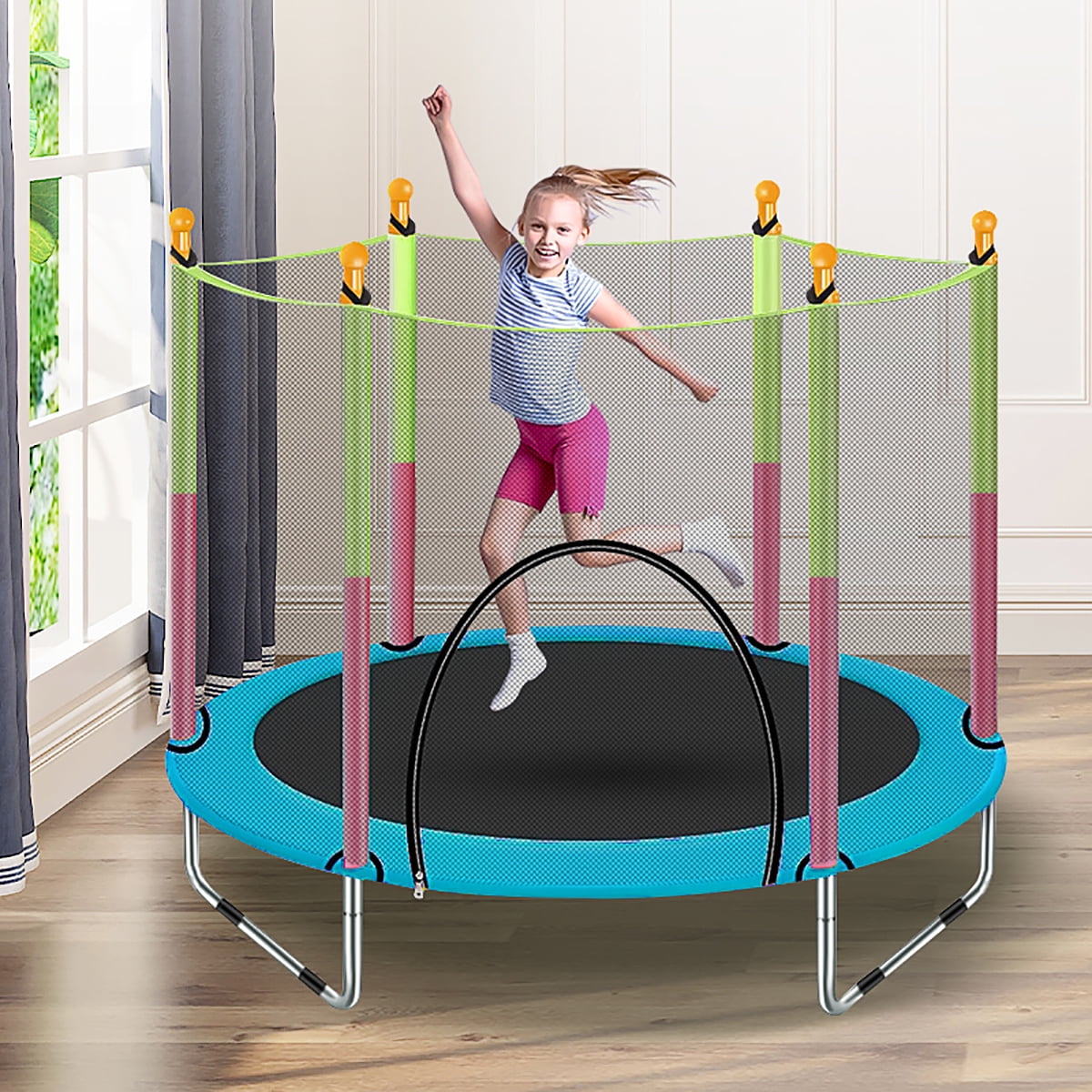 Kids Trampoline,  Mini Trampoline for Kids with Enclosure Net and Safety Pad, Heavy Duty Frame Round Trampoline for Indoor Outdoor, 441 LB Capacity