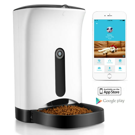 Automatic Pet Feeder for Cat Dog Animal w/ Wifi App for iOS Android - Programmable Timer, Meal Portion Control, Live Webcam Video Photo Voice Recording, Electronic Auto Timed Food