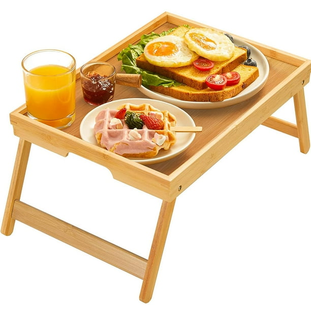 Bandeja de cama de bambú, mesa, patas plegables