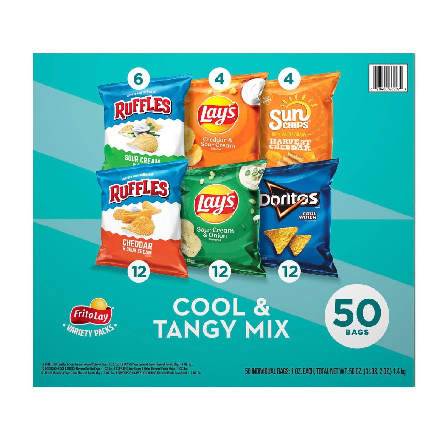 Frito-Lay Cool & Tangy Variety Pack Chips, Assorted Snack Bags, 50 Pack