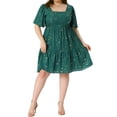 thumbnail image 1 of Vestidos de verano para mujeres de tallas grandes Agnes Orinda, vestido de fiesta corto con cuello cuadrado, mangas rizadas y brillo metálico en capas, 1X verde, 1 of 7