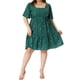 thumbnail image 1 of Vestidos de verano para mujeres de tallas grandes Agnes Orinda, vestido de fiesta corto con cuello cuadrado, mangas rizadas y brillo metálico en capas, 1X verde, 1 of 7
