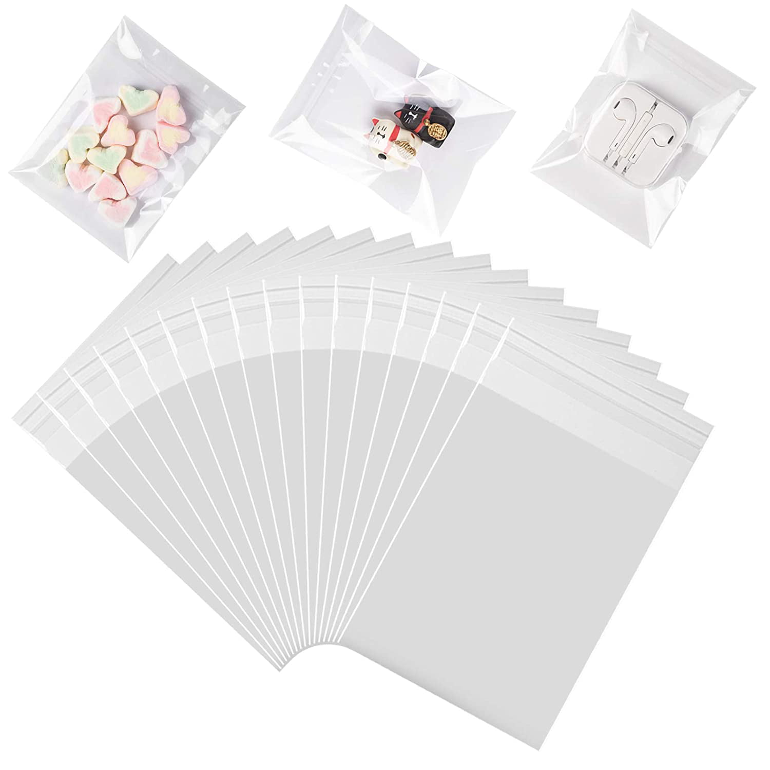 300 pcs Clear Poly Bags Self Adhesive Sealing Plastic Packaging Bags Many Size 