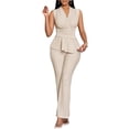thumbnail image 3 of Women'S 2 Piece Outfit V Neck Asymmetrical Sleeveless Ruched T Shirt and Pants Going Out Set Color L, 3 of 8