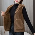 thumbnail image 2 of Htigea Women's Sherpa Sleeveless Hoodies Casual Zip Up Hooded Vest Soft Comfy Fleece Jacket Coats with Pockets Coffee M, 2 of 8