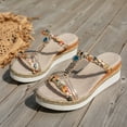thumbnail image 6 of Dakaela Bohemian Wedge Sandals for Women Wide Width Casual Platform Slides Open Toe Orthopedic Dressy Slip on Summer Beach Shoes Beige 9.5, 6 of 8