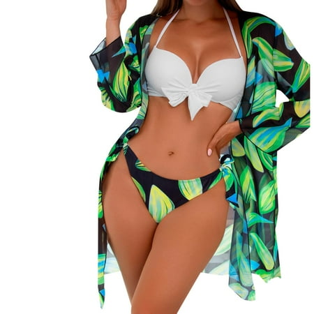 SEMIMAY Women Low Waist Bikinis 2023 3 Piece Prints Bikini Set Cover Up Swimsuit For Women Long Sleeve Push Up Swimwear Beach Wear Bathing Suit