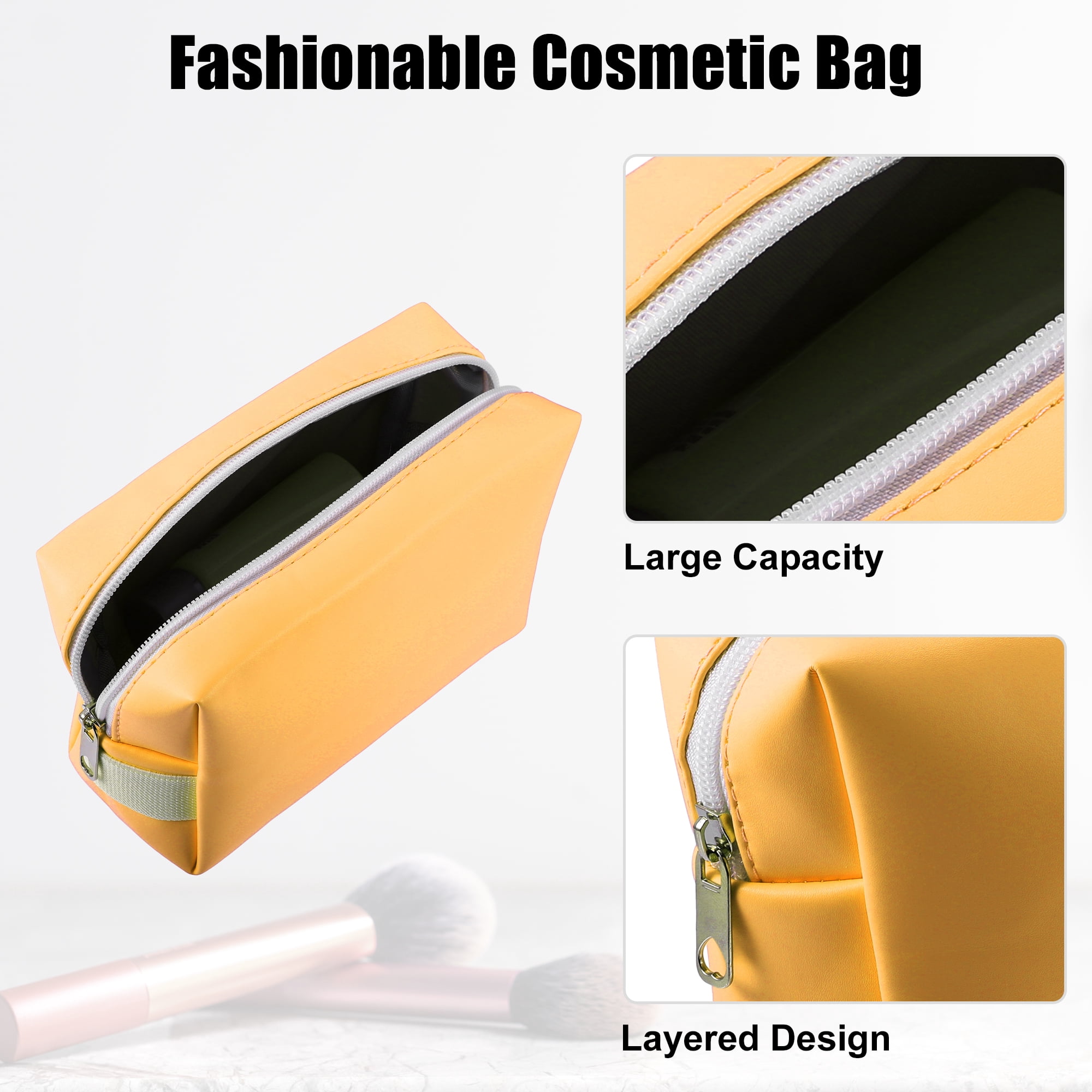 Unique Bargains Floral Makeup Bag Zipper Flower Cosmetic Pouch Yellow